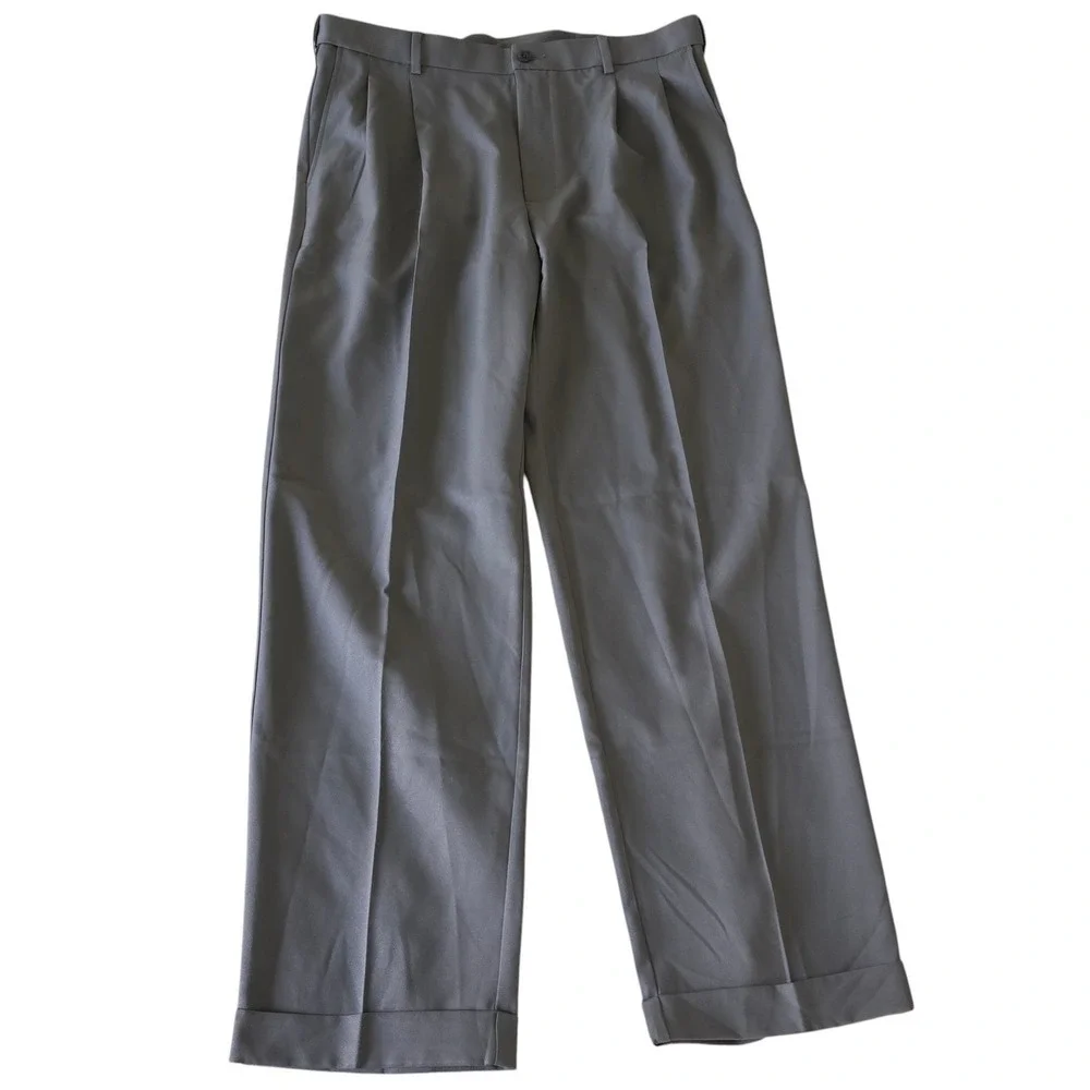 Grand Slam Mens Golf Pants Grey‎ Pleated Expandable Waist Cuffed 36x32